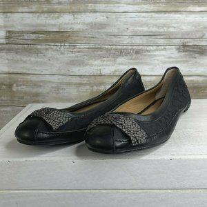 COACH Women's Black Saundra Ballet Flat with Monogram Bow Size 9.5 M